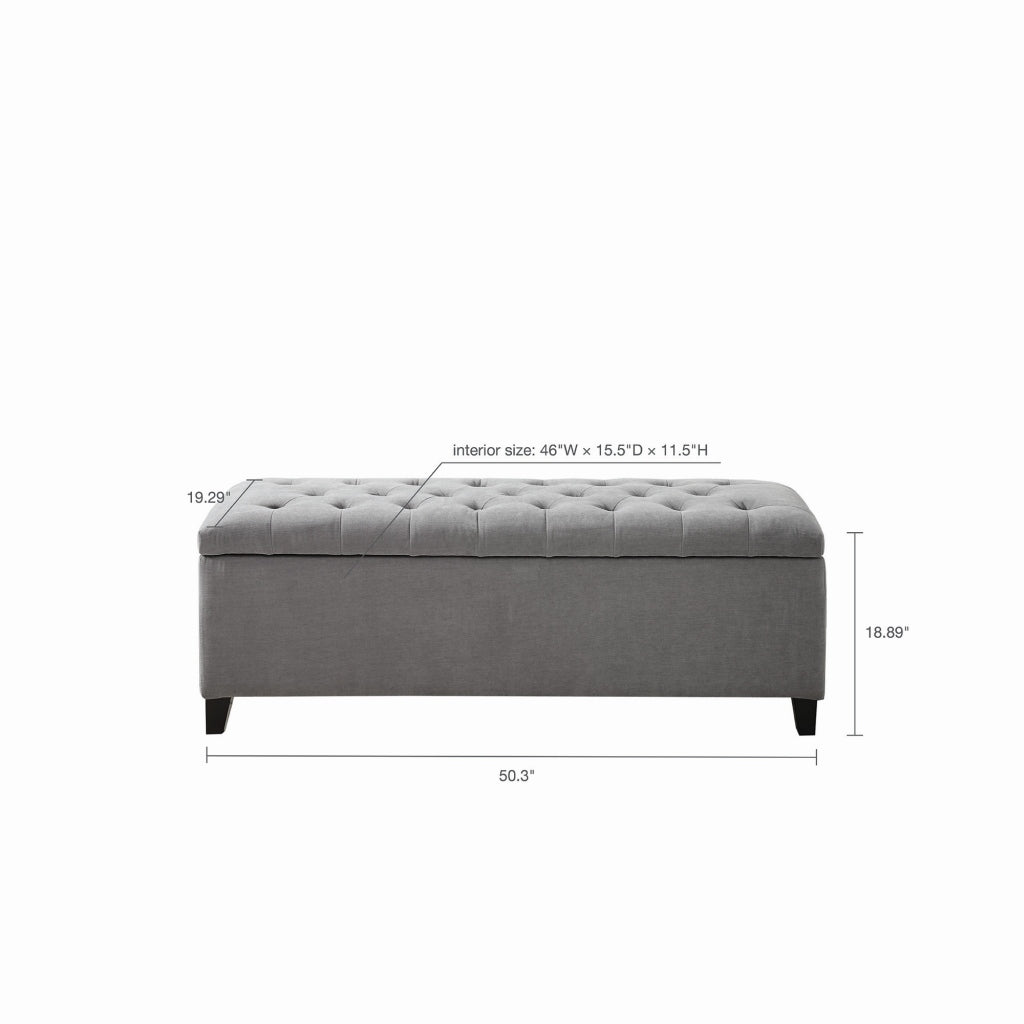 Button Tufted Upholstered Storage Bench, Grey