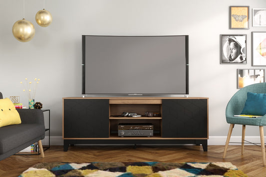 Hexagon Tv Stand, 72-inch, Nutmeg and Black