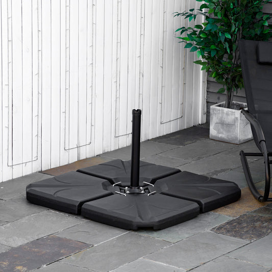 Outsunny 4 Piece Umbrella Base Stand Cantilever Offset Patio Umbrella Weight Plates w/ U Locking, 123 lb Capacity Water or 158 lb Capacity Sand, Black