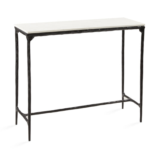 RAMONA ALUMINUM CONSOLE TABLE WITH WHITE MARBLE, BLACK FRAME
