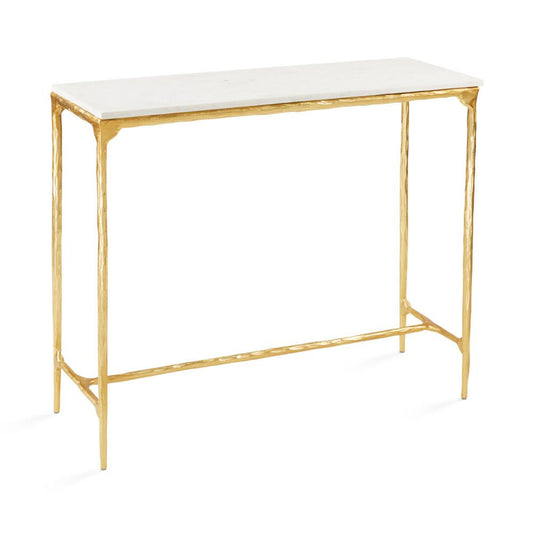 RAMONA ALUMINUM CONSOLE TABLE WITH WHITE MARBLE, GOLD FRAME