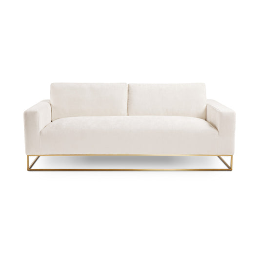 Ivory Boucle Fur Sofa with Gold Base