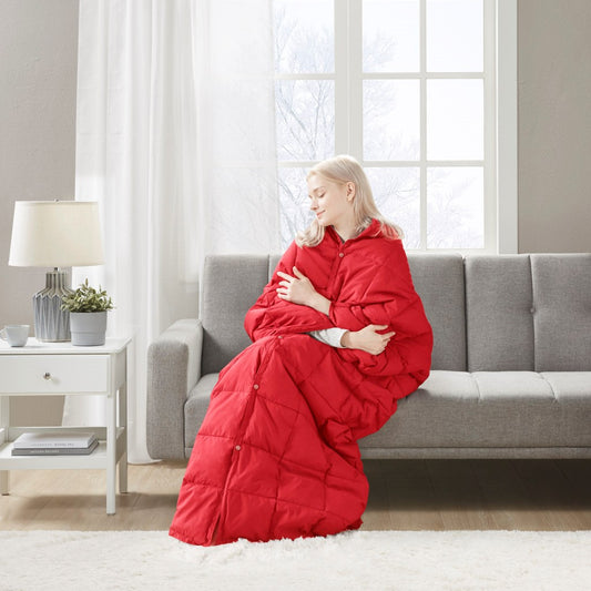 Wearable Blanket Goose Feather & Down, indoor/outdoor in Red
