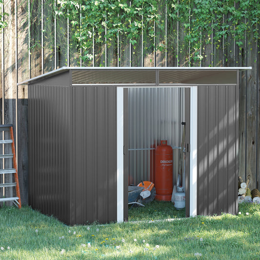 6' x 8.5' Outdoor Metal Garden Shed Utility Tool Storage Steel Backyard House, Grey