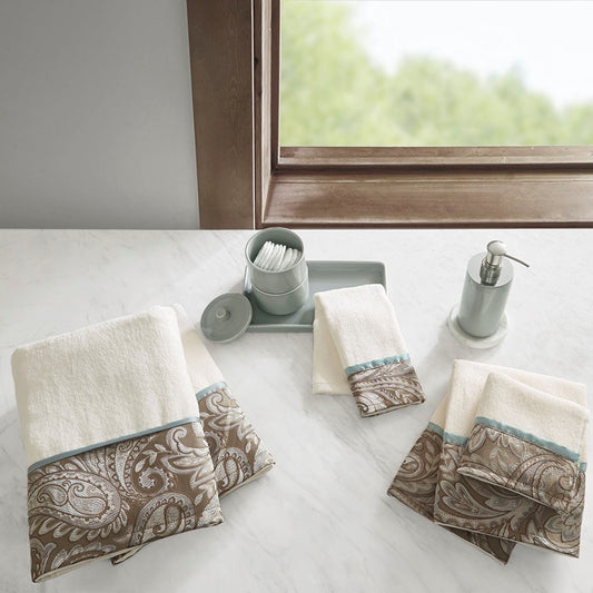 Embroidered Paisley 6-Piece Bath Towel Set, Brown