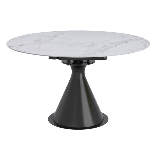 Calisto Round Pedestal Dining Table w/Extension in White and Black