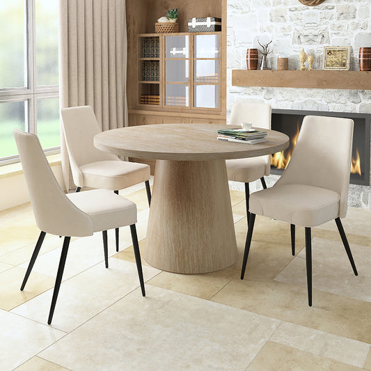 COMING SOON! Godiva Round Pedestal Table in Ivory Stone