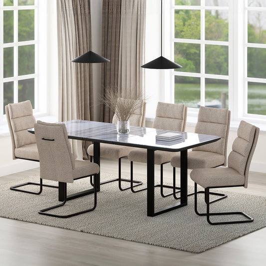 Gavin/Brodi 7pc Dining Set in Black Table with Beige Chair