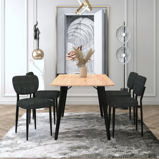 Leon/Zeke 5pc Dining Set in Natural Table with Charcoal Chair