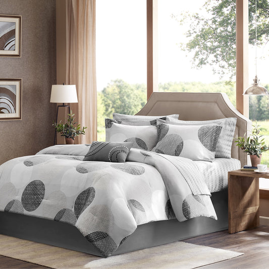 Linea Circles Complete Comforter & Sheet Set, Grey
