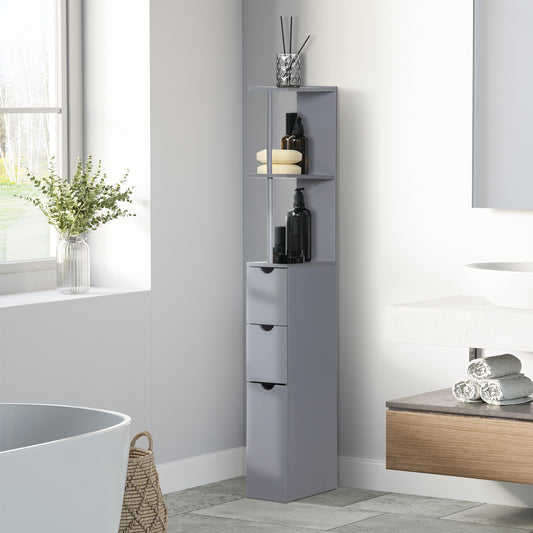 Tall Bathroom Storage Cabinet Scrolled Cupboard Drawer with Open Shelves Space Saving Design