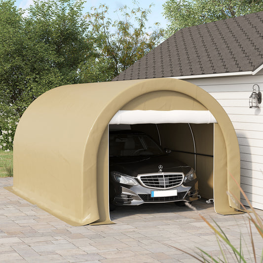 10' x 16' Heavy Duty Portable Carport Tent with Zippered Door, PE Cover for Car, Truck, Boat, Motorcycle, Bike, Beige