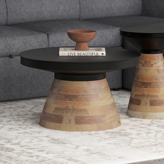 Round Coffee Table in Black and Walnut