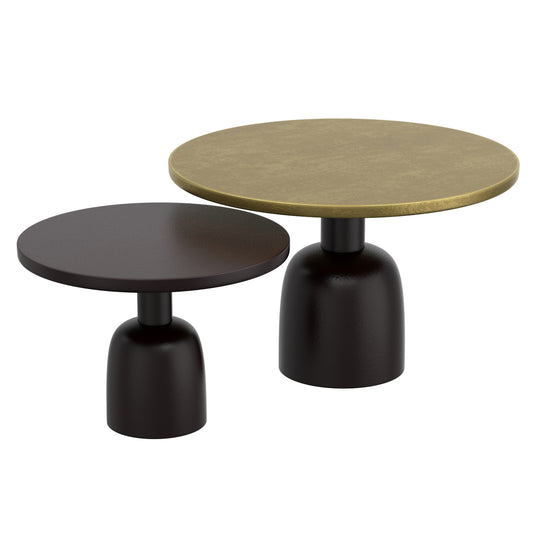 2pc Round Coffee Table Set in Antique Gold and Black