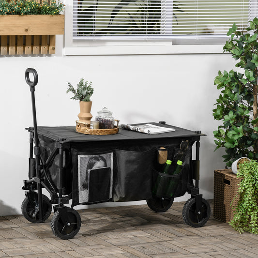 Folding Garden Wagon, Collapsible Wagon, Cart with Wheels, Steel Frame and Oxford Fabric, Black