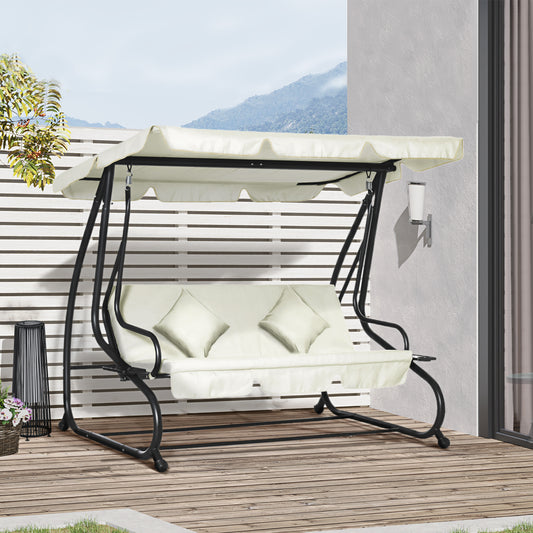 3 Seater Patio Swing Chair Convertible Cushioned Bed Outdoor Porch with Canopy and Pillow