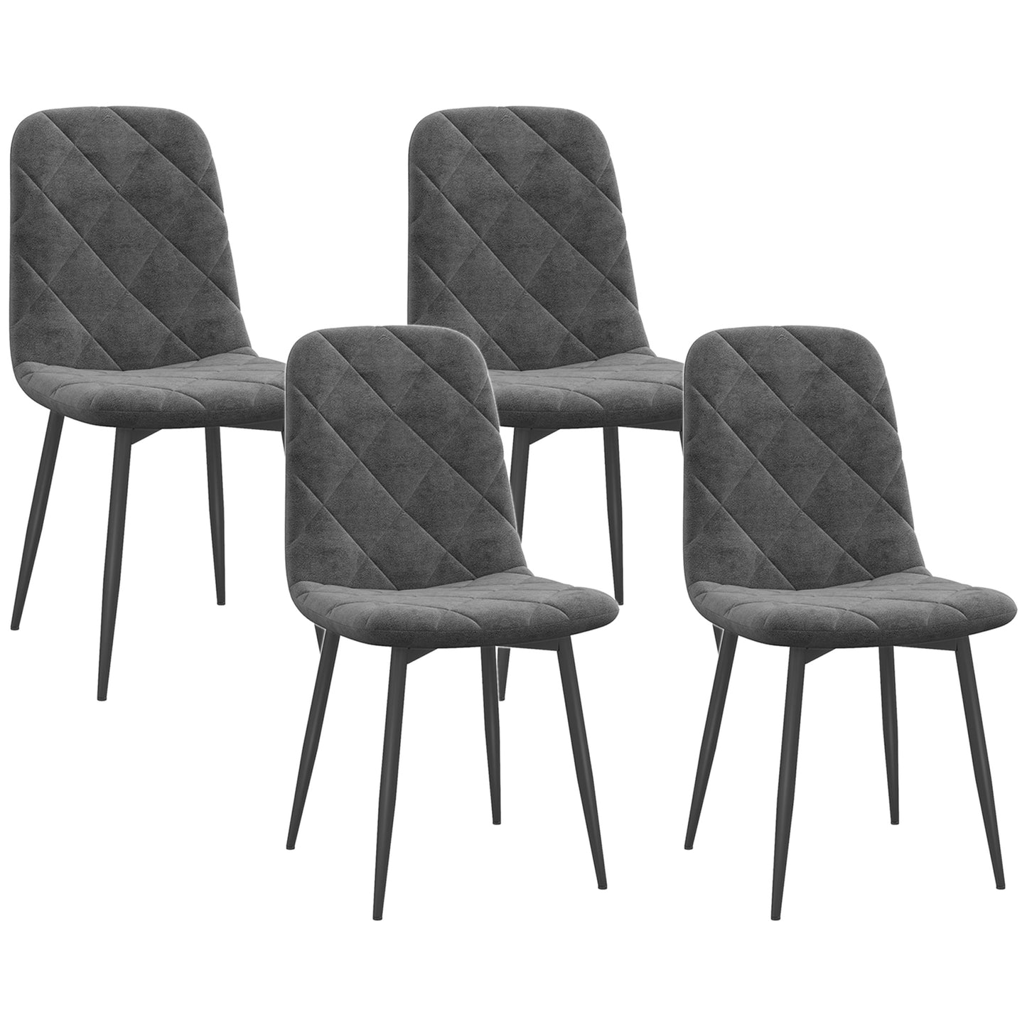 Dining Chairs Set of 4, Upholstered with Steel Legs, in Grey