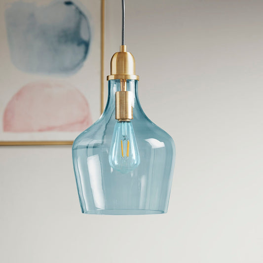 Bell Shaped Industrial Glass Pendant, Blue