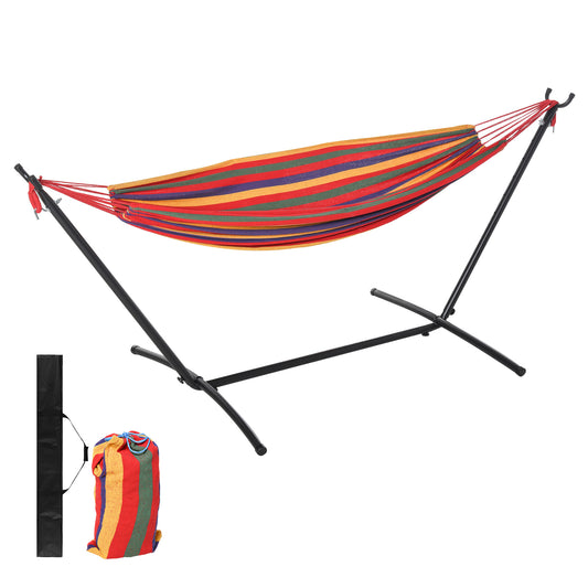 Patio Hammock with Stand, Fabric Outdoor Hammock Bed with Stand, Free Standing Adjustable Lounge Chair Includes Portable Carrying Case for Outdoor or Indoor