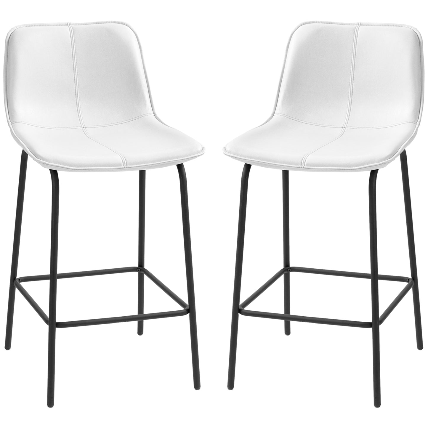 SET OF 2 Upholstered Bar Stools Counter Height with Steel Legs in White