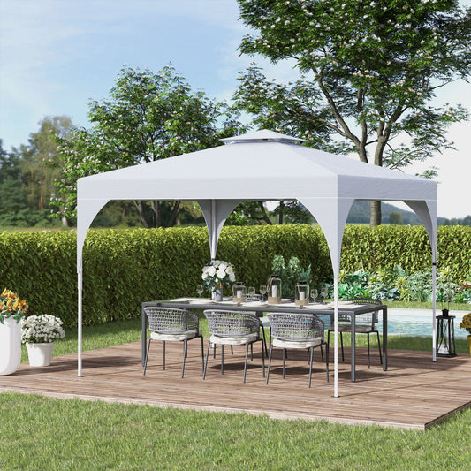 Outsunny 10'x10' Pop Up Canopy, Easy Set Up Party Tent with 2 Tier Vented Roof and Carrying Bag for Outdoor, Garden, Camping, White