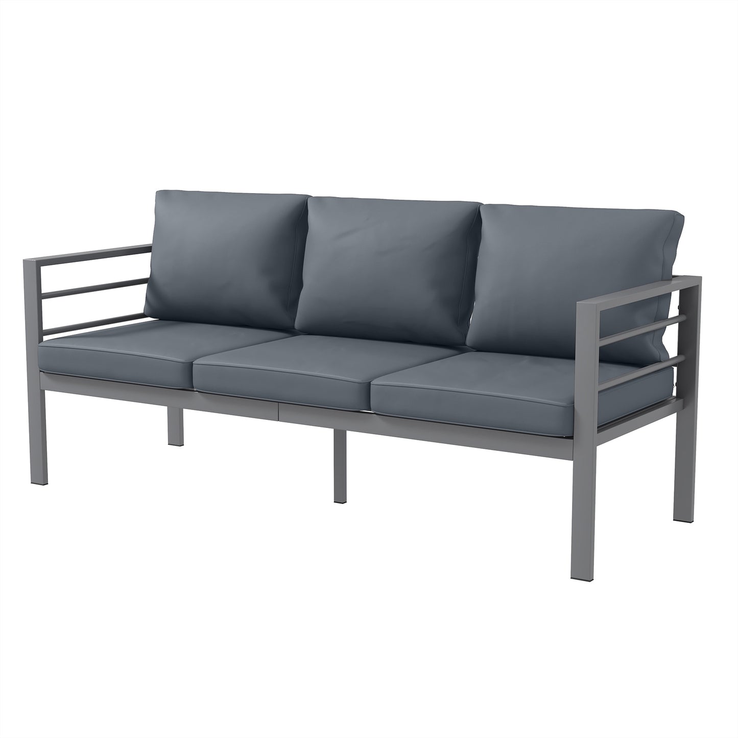 Outsunny Aluminum Garden Sofa, 3-Person Outdoor Couch, Backyard Furniture for 3-person with Cushions, 72.8" x 26" x 25.2", Grey