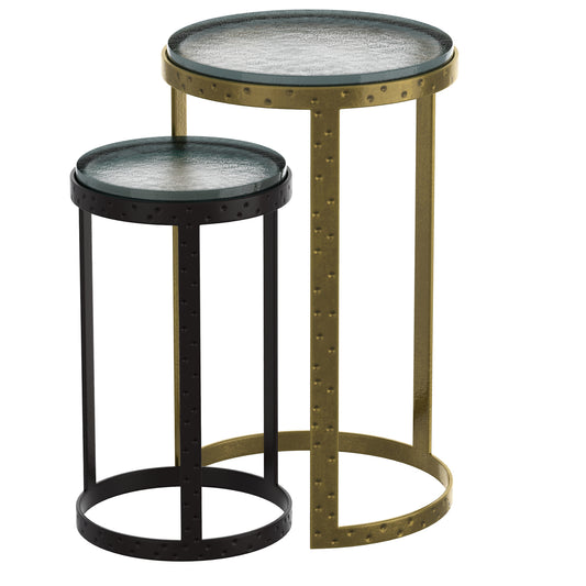 2pc Accent Table Set in Black and Antique Gold