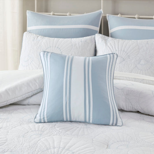 SET OF 2 Coastal Beach Crystal 18x18" Blue Striped Decorative Pillow