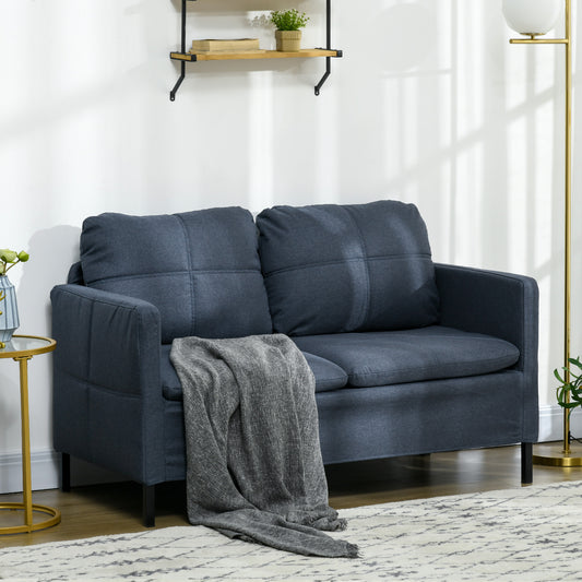 53"  Upholstered Two Seater Couch with Sturdy Steel Legs for in Dark Denim Blue