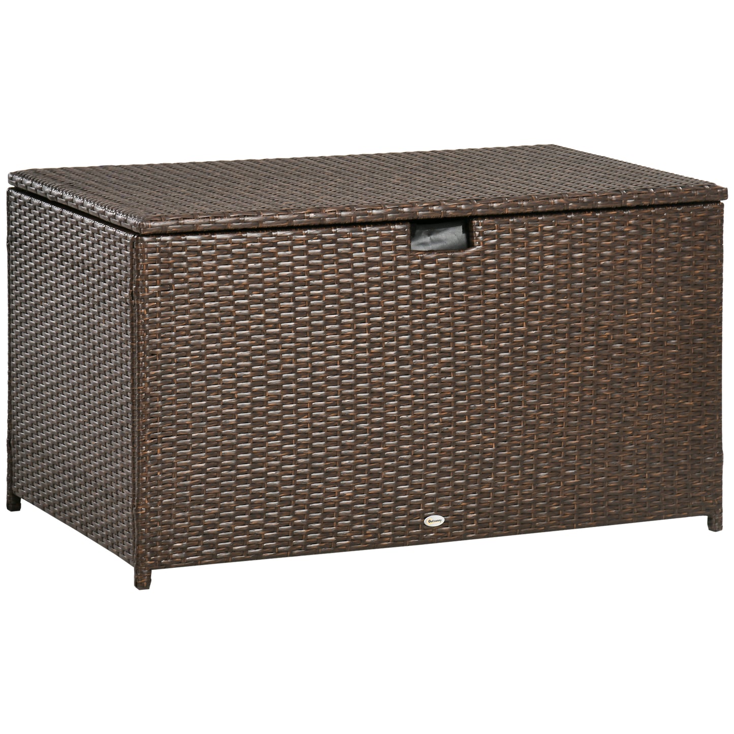 Outsunny 113 Gallon Outdoor Storage Box, Rattan Deck Box for Indoor, Patio Furniture Cushions, Pool Toys, Garden Tools, Brown