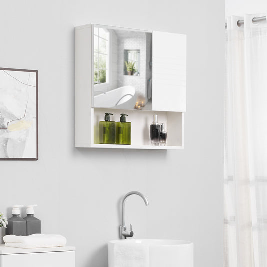 kleankin Medicine Cabinet with Mirror, Bathroom Wall Cabinet, Storage Organizer with Mirror Door, Adjustable Shelf, White