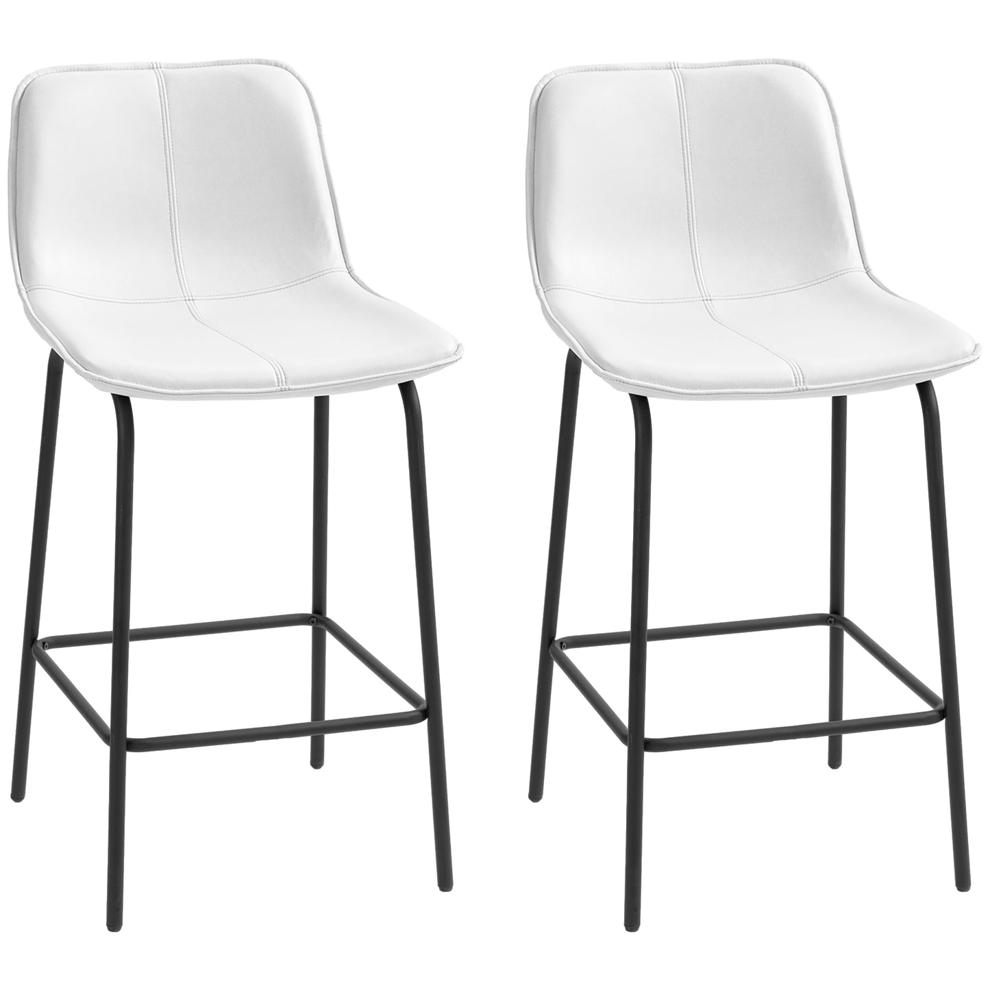 SET OF 2 Upholstered Bar Stools Counter Height with Steel Legs in White