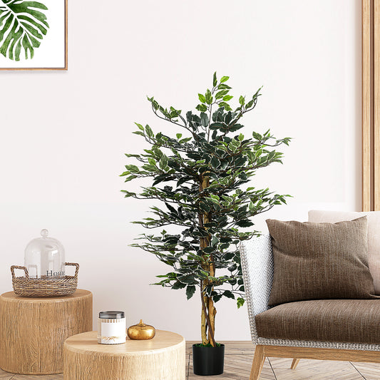 Artificial Tree Ficus Tree Fake Plants in Pot with 702 Variegated Leaves for Indoor Outdoor Decor, 6"x6"x51", Green