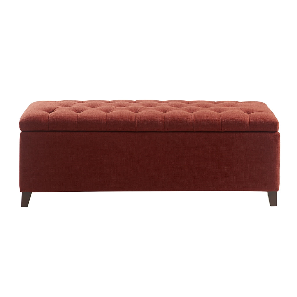 Storage Ottoman Bench with Button Tufted Top, Red