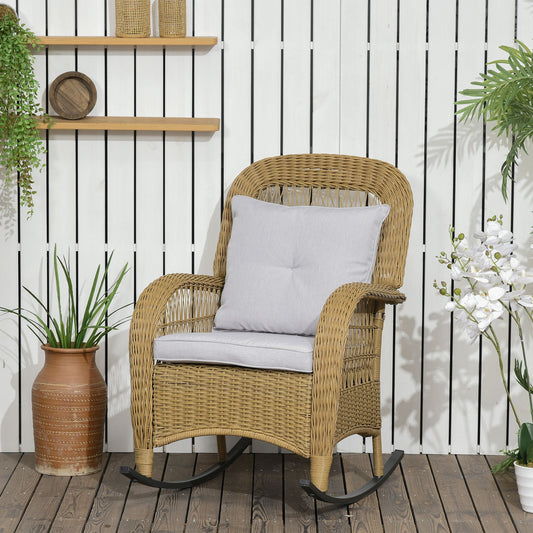 Rattan Rocking Chair w/ Cushion, Garden Porch Furniturew, Light Grey