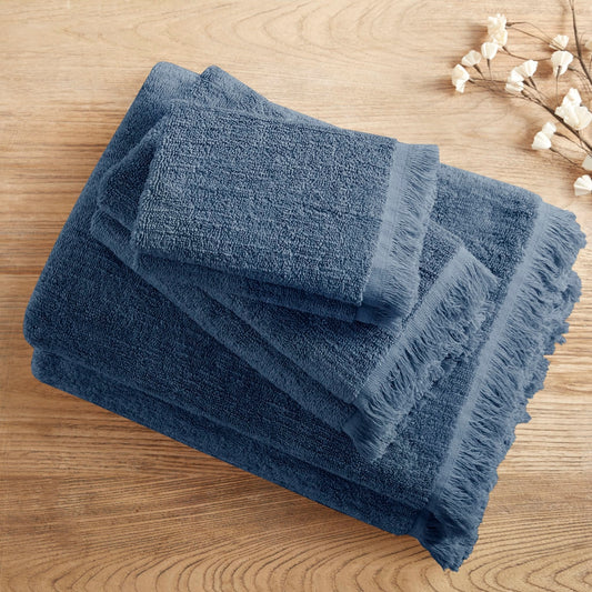 Terry Cotton 630gsm Fringed 6-Piece Towel Set, Navy Blue