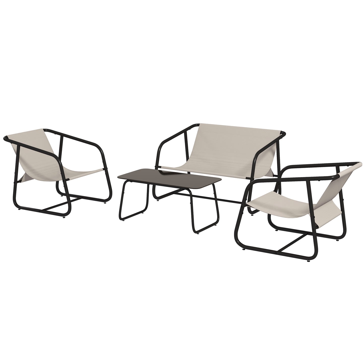 Outsunny Garden Sofa Set, 4 Piece Patio Conversation Furniture Set with Glass Table, Breathable Mesh, Cream White