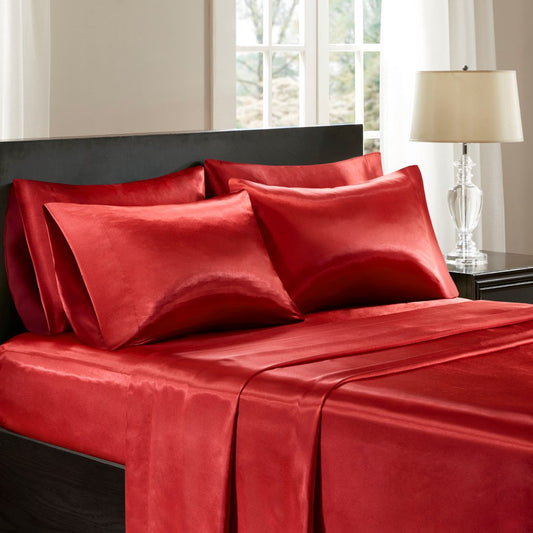 Luxury Satin 6-Piece Sheet Set, Red