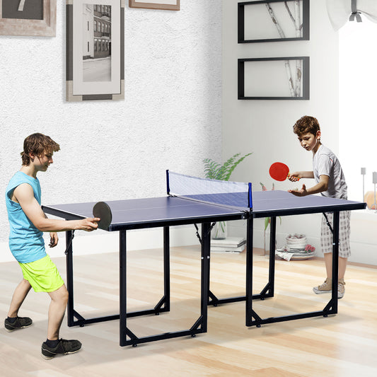 6x3ft Compact Midsize Table Tennis Table Multi-Use Family Ping-pong Table Free Standing Folding Blue