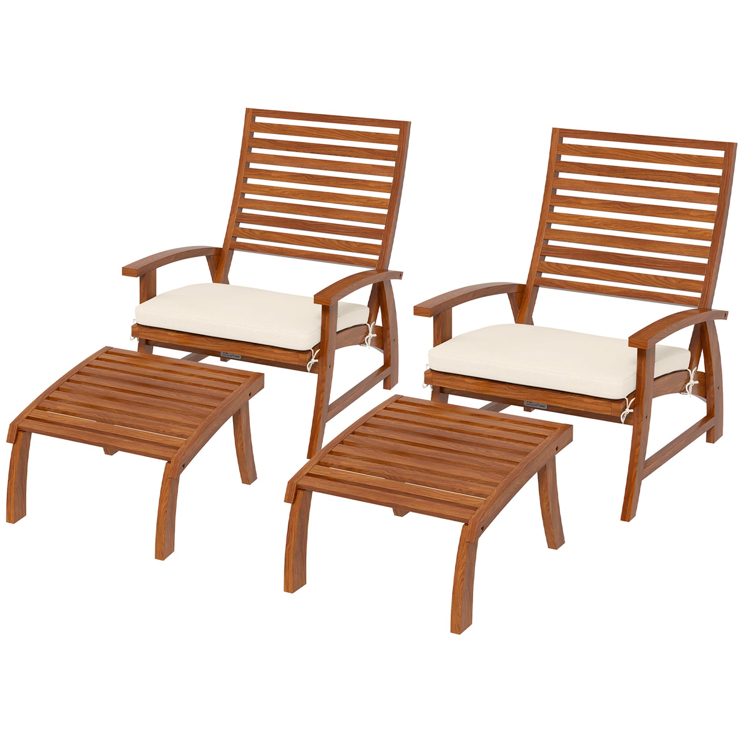 Outsunny 4 PCs Acacia Wood Dining Chairs Set of 4 with Footstool, Cream White