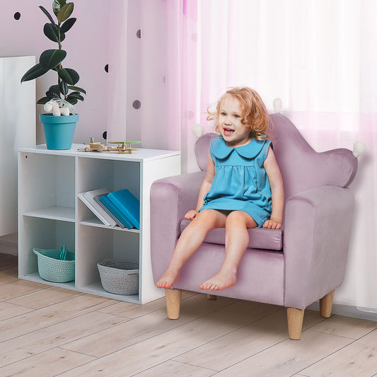 Qaba Kids Sofa, Armrest Chair for Preschool, Toddler Couch for Kids Room, Kindergarten, Dutch Velvet, Eucalyptus Wood, Purple