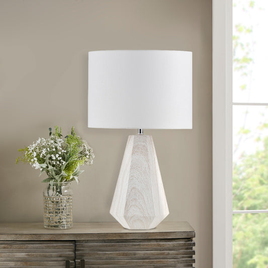 Contemporary Faux Wood Texture Resin Table Lamp White