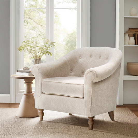 Low Back Tufted Accent Arm Chair, Cream