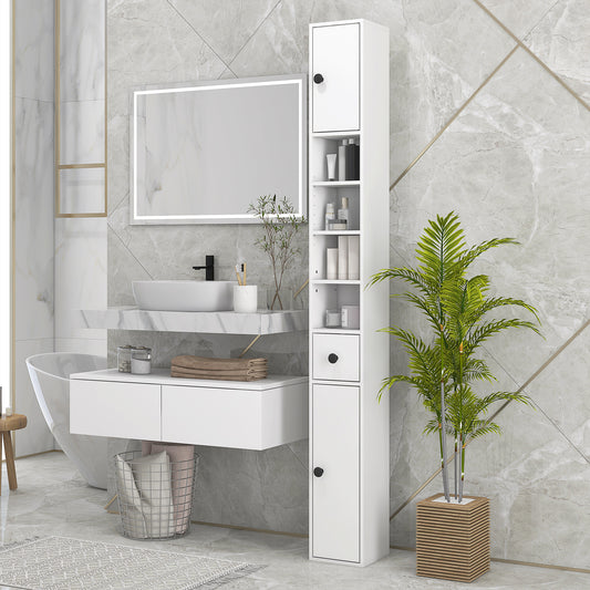71" Tall Bathroom Storage Cabinet, Narrow Toilet Paper Cabinet with Open Shelves, 2 Door Cabinets, Adjustable Shelves, for Kitchen, Hallway, Living Room, White