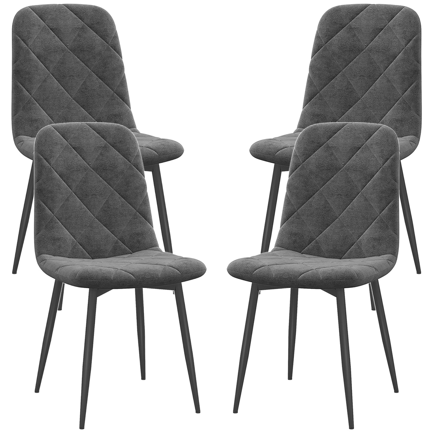 Dining Chairs Set of 4, Upholstered with Steel Legs, in Grey