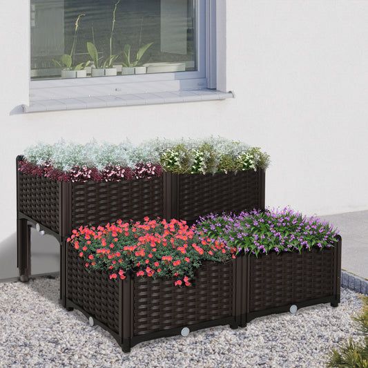 4-piece Raised Garden Bed PP Raised Flower Bed Vegetable Herb Grow Box Stand