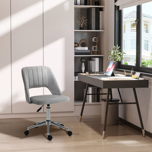 Mid Back Office Chair Velvet Fabric Swivel Scallop Shape Computer Desk Chair, Grey