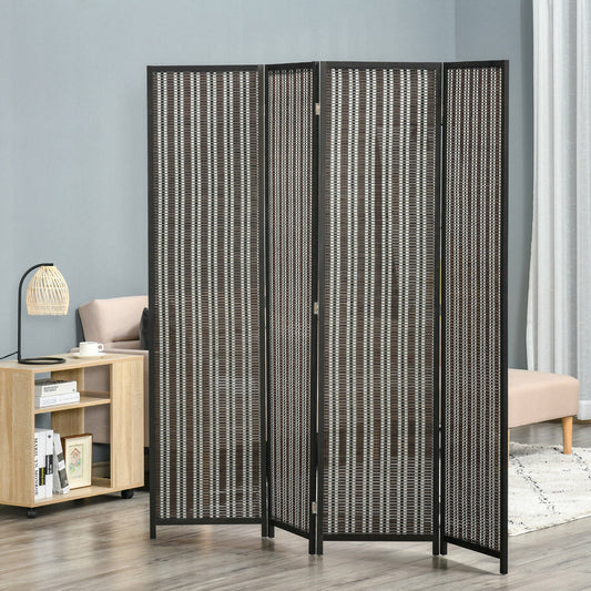 4 Panel Room Divider, 6 Ft Tall, Bamboo Hand-Woven Freestanding, Brown