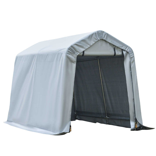 8'x6' Outdoor Storage Shelter with Rollup & Zipper Door, Heavy Duty Carport Shed for Motorcycle Garden Storage, Grey