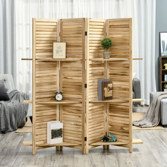 5.6' 4 Panel Room Divider, Folding Wall Divider, Indoor Privacy Screen for Home Office, Natural